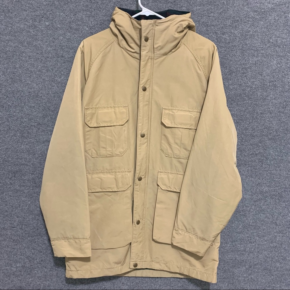 Vintage Woolrich Wool Flannel Lined Parka Jacket Mens Tan Made in USA